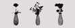 © TaMih - A bouquet of flowers in a vase. Contemporary collage art, paper cutouts of floral arrangements. A branch of roses, a complete floral arrangement of a flowering plant in a vase. Vector collage halftone