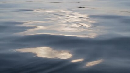 Wall Mural - calm water surface with subtle ripples and abstract reflections of soft light, captured with a stati