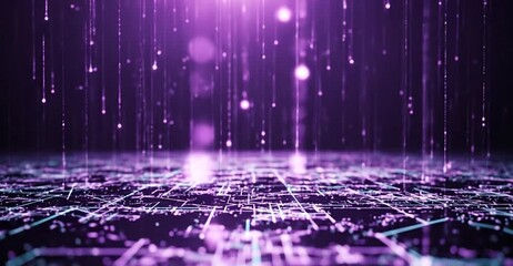 Dynamic abstract data flow with glowing particles and circuit board background