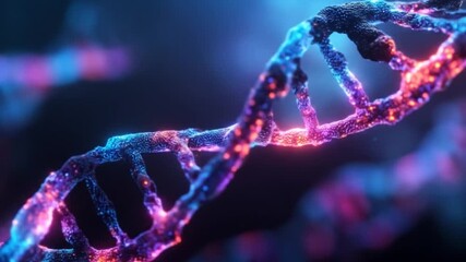 Animated dna strand with vibrant glowing colors on dark background