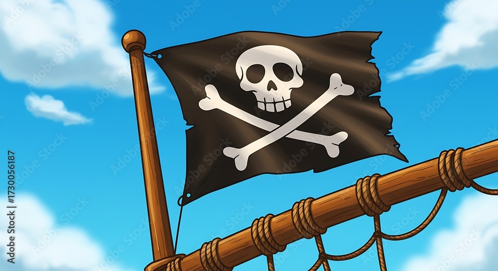 The Jolly Roger is the iconic pirate flag featuring a skull and ...