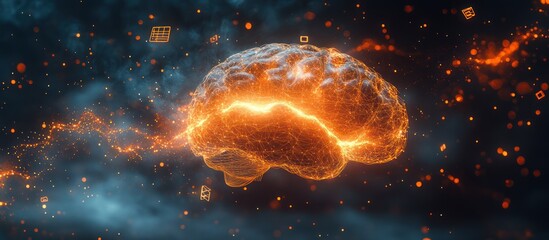 Wall Mural - Fiery brain emitting sparks and energy.
