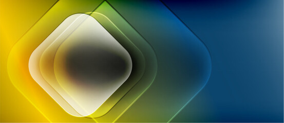 Wall Mural - Abstract geometric design. Layered squares transition from yellow to blue. Smooth gradients create glowing effect. Minimalist composition.