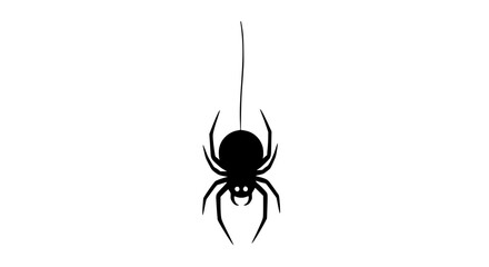 Vector art of silhouette of a spider hanging from a thread, evoking suspense, mystery, and the intricate beauty of arachnids, perfect for halloween and web enthusiasts