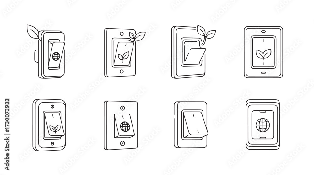 Collection of eight different electrical switches in line drawing style ...