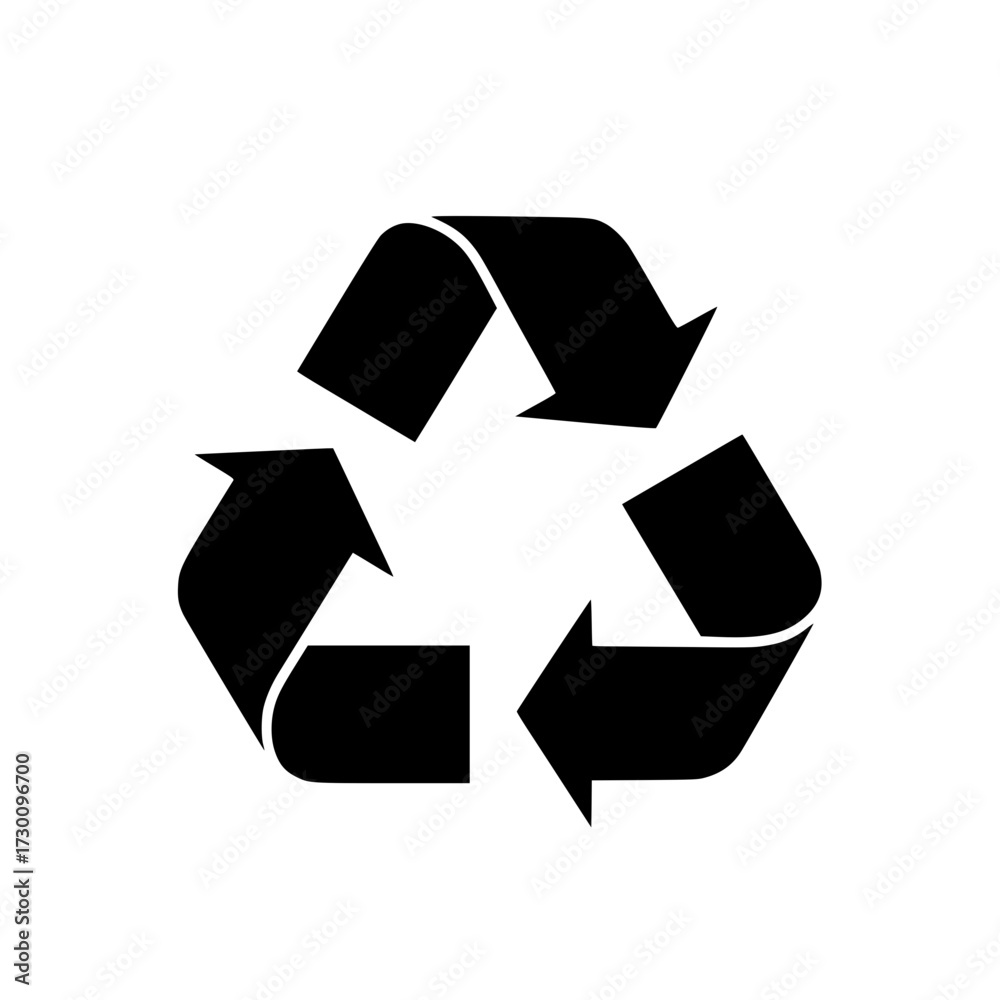 Vector art of the universal recycle symbol, a trio of arrows in pursuit of sustainability, stands out against an, representing environmental responsibility