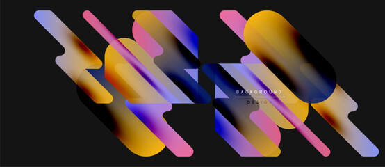Wall Mural - Abstract shapes overlap, creating vibrant gradients. Modern design with dark background, dynamic composition. Minimalist aesthetic.