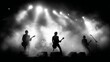 © Michael - Silhouetted musicians playing instruments at a live concert with dramatic stage lighting and fog