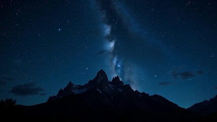 Stunning milky way over mountain peaks at night, perfect for travel ads, nature documentaries and inspiring outdoor adventures