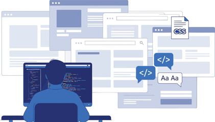 Wall Mural - Web developer working on code isolated on white background