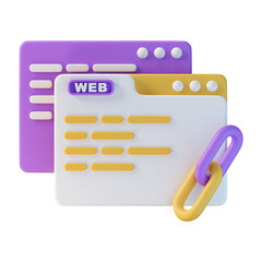 3D Rendered Web Page Design with Link Connecting Elements on Transparent Background
