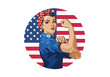 © KIMOG - rosie the riveter, strong woman, feminist icon, american flag woman, women empowerment, patriotic woman, rosie style, girl power, strong female figure, american pride woman, women strength, empowering