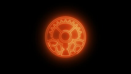 Wall Mural - Glowing orange gear icon on a black background