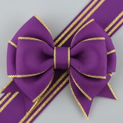 Wall Mural - Elegant purple ribbon bow with golden trim for gifts and decorations isolated on white background