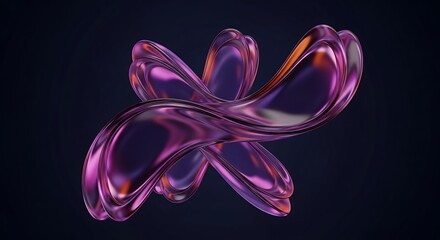 Abstract purple metallic shape with dark background and light reflection