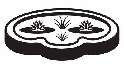 Wall Mural - Illustration of a pond with two water lilies and some grass in black and white simple vector drawing