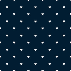 Wall Mural - Elegant vector seamless pattern with hearts. Romantic print for Valentines Day. Cute minimalistic blue dark vector background. Perfect for fabric, wallpaper, or digital design projects