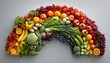 © ummu - Colorful array of fruits and vegetables arranged in a rainbow shape