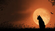 © Catifo - Silhouette of cat against full moon nighttime landscape digital artwork mysterious atmosphere