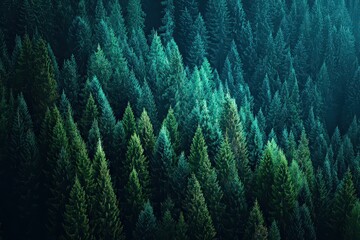 Wall Mural - Abstract Forest Landscape With Teal And Green Trees