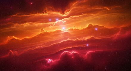 Wall Mural - Vibrant Red and Orange Nebula Cloud in Deep Space with Stars
A spectacular, high-resolution image of a swirling cosmic nebula with rich, vibrant colors ranging from deep crimson red to bright fiery 

