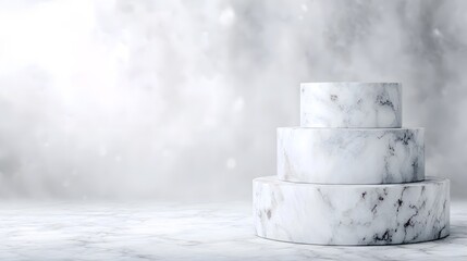 Wall Mural - Elegant white marble three tier podium on a clean blurred background