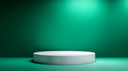Wall Mural - An empty white podium sits on a gradient green background with spotlights suitable for product presentation
