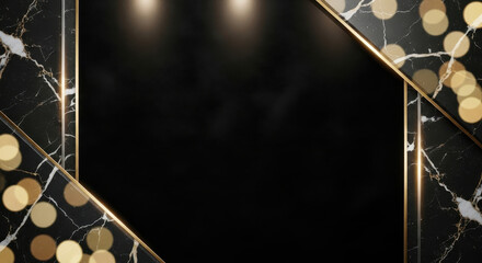 Black marble frame with gold accents and bokeh lights image