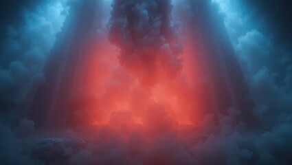 Wall Mural - Dramatic Abstract Cloud Formation with Red and Blue Light Illuminating a Mystical Atmosphere