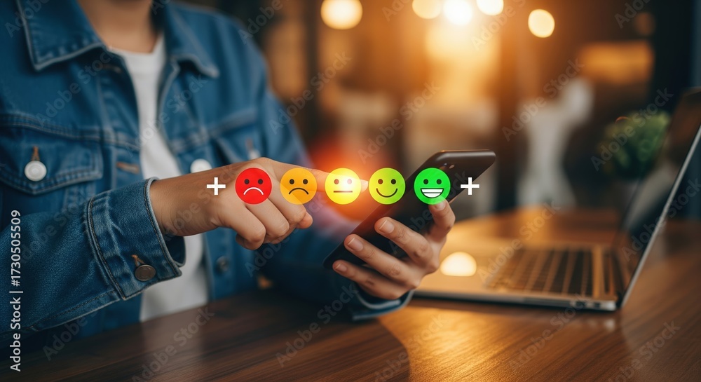 Stock-Illustration „Digital feedback collection concept: five emoji ...