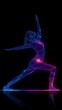 © Andrii - Neon line art silhouette of yoga warrior pose with radiant energy