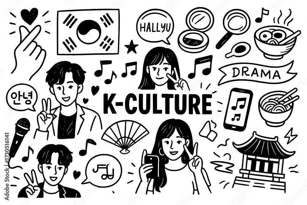 doodle-composition-with-korean-culture-icons-including-k-pop-fashion