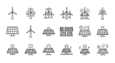 Collection of Hand-Drawn Icons Representing Renewable Energy Sources.
