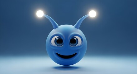 Cute Blue 3D Alien Character with Glowing Antennae