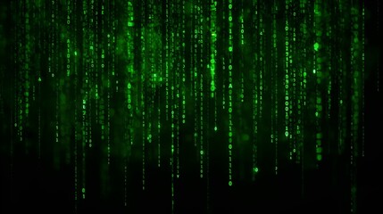 Abstract Binary Code Digital Stream Background in Glowing Green and Dark