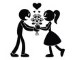 © adobe - Vector silhouette illustration of couple exchanging flowers romantic gift vector graphic silhouette vector illustration white background