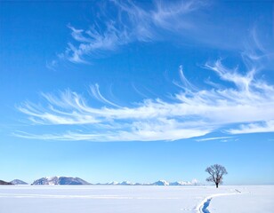 Wall Mural - Aerial View of Snowy Landscape with Wispy Clouds