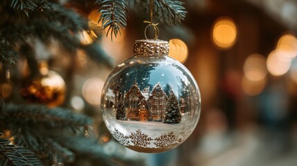 Wall Mural - a small christmas tree with a pretty christmas ball decoration inside looking delightful