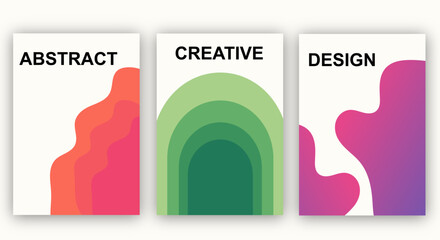 Wall Mural - Abstract poster set. Colorful gradient waves and modern geometric shapes. Creative minimal vector backgrounds for branding, artwork, and digital promotion. Vector illustration.