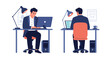 © Ariyan - Two people working on computers at desks in an office.