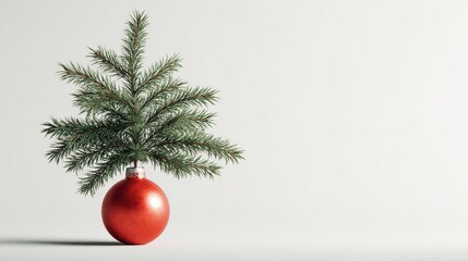Wall Mural - a small christmas tree holding a bright christmas ball decoration inside looking cute