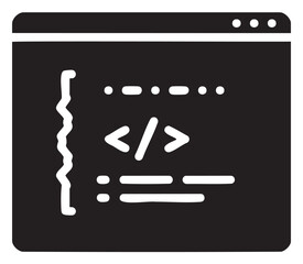 Web development icon featuring code on browser window with html brackets - stock vector