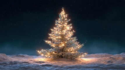 Wall Mural - twinkling christmas tree light display on snow covered ground outdoor light