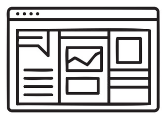 Simple website wireframe with multiple content blocks and sidebar navigation - stock vector