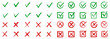 © dlyastokiv - Check tick mark icon set, hand drawn doodle red cross box x check mark green checkbox v, sketch marker checklist symbol right and wrong set - for stock