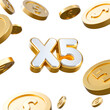© simohamed - Bonus x5 or 5x cashback on isolated background. Financial payment or prize concept. Check banner special offer template. Casino, bet, lottery, online or mobile game bonus. 5X or X5 reward points.