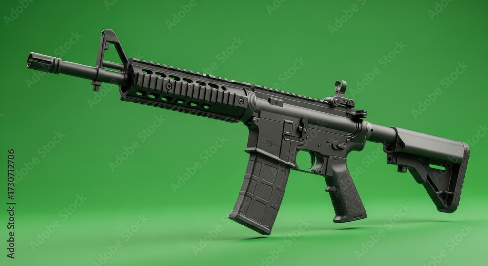 Blank assault rifle on green screen chroma key. Military weapon copy ...