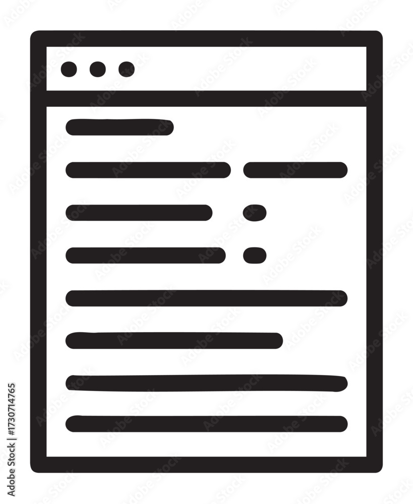 Monochrome web page outline with text and graphic elements - stock vector
