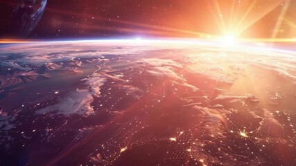Wall Mural - A stunning depiction of Earth rising over the edge of a galaxy during sunrise.