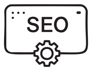 Hand-drawn seo icon with gear illustration for optimization and web development - stock vector